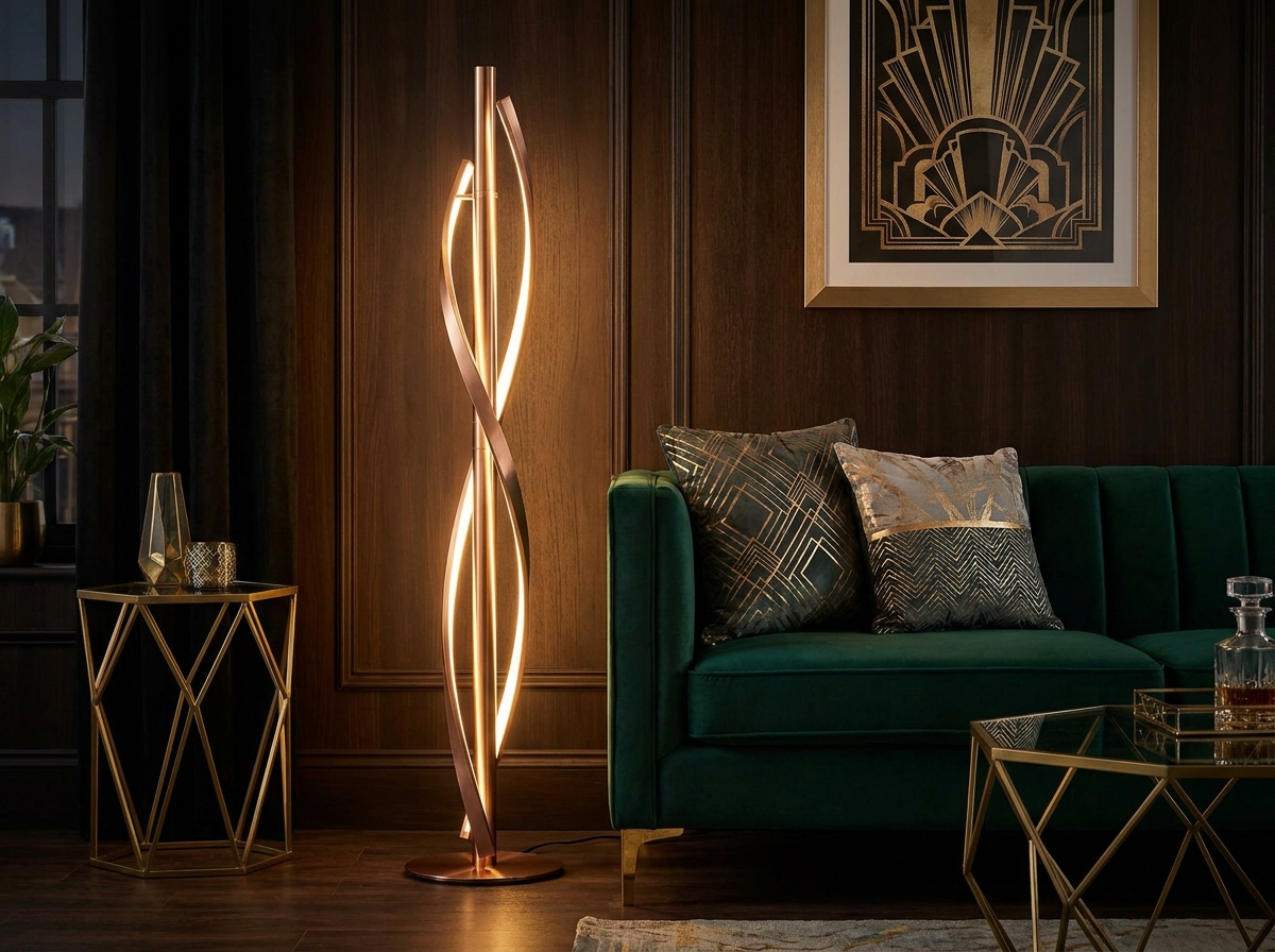 Modern Copper Floor Lamp with LED | Elegant Standing Lamp | Living Room Bedroom Reading Light
