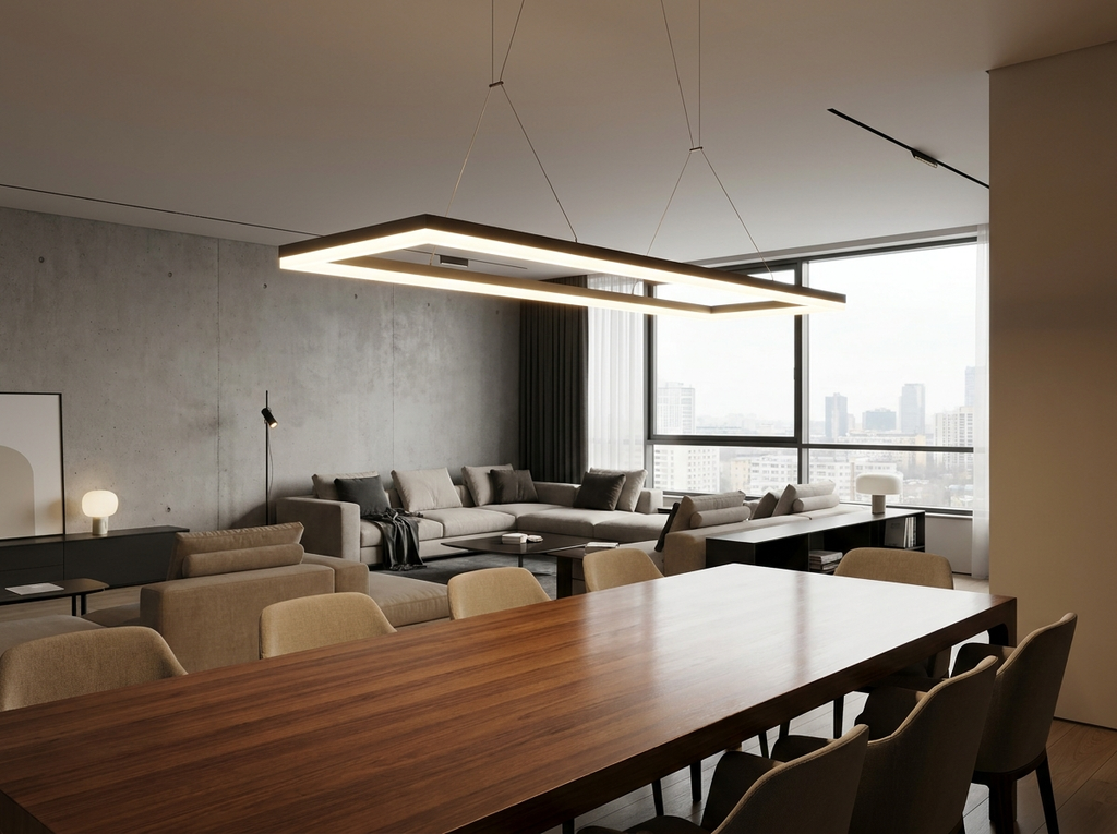 Modern Rectangular LED Chandelier | Dual-Purpose Pendant & Ceiling Flush Mount | Dining Room