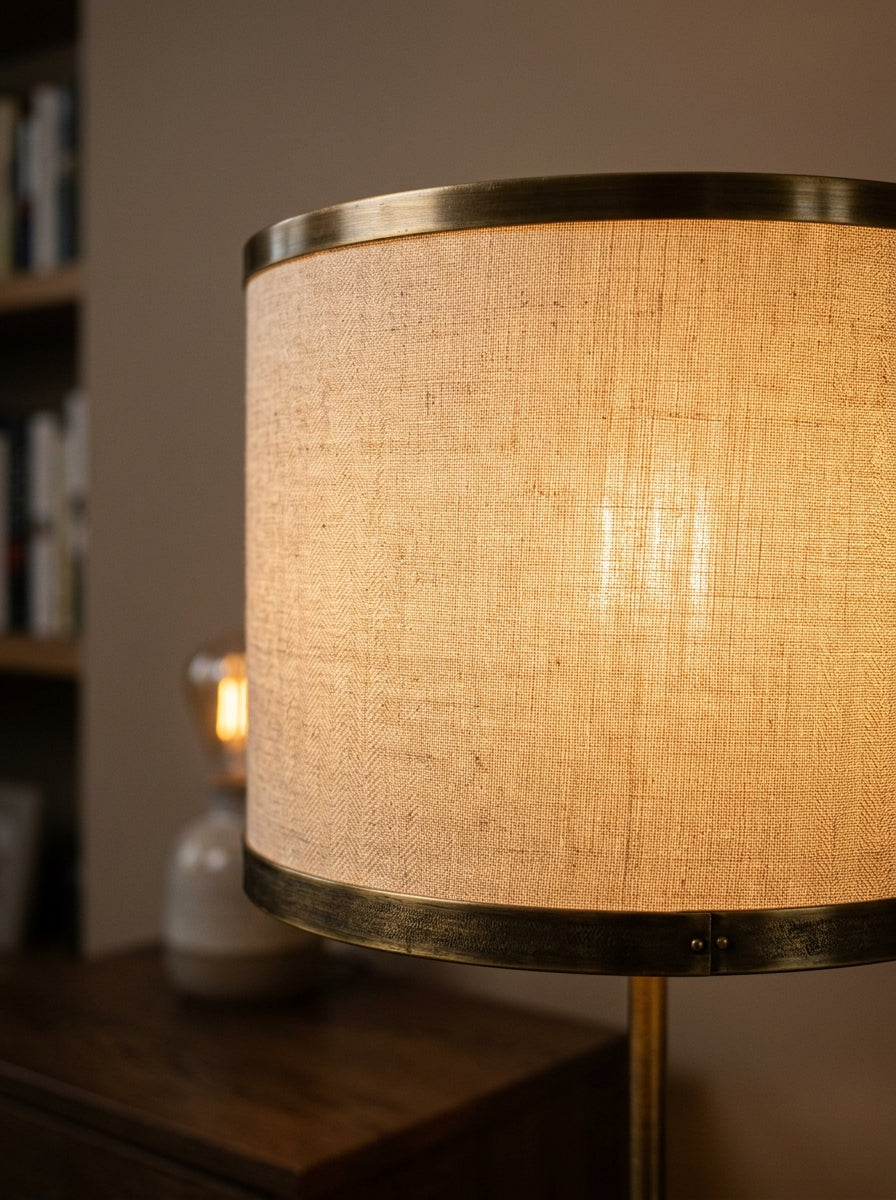 Ösedum linen drum shade with brass trim