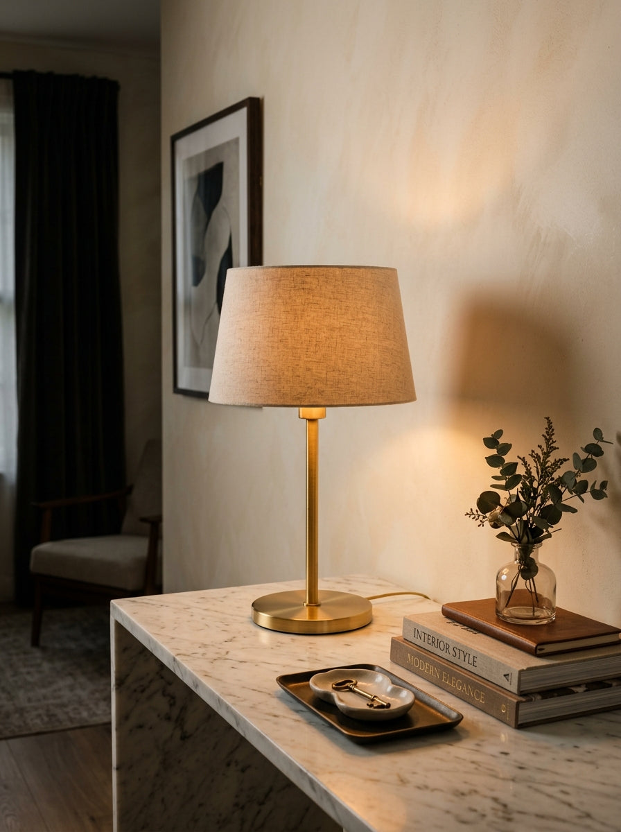 Ösedum Linen brass table lamp
